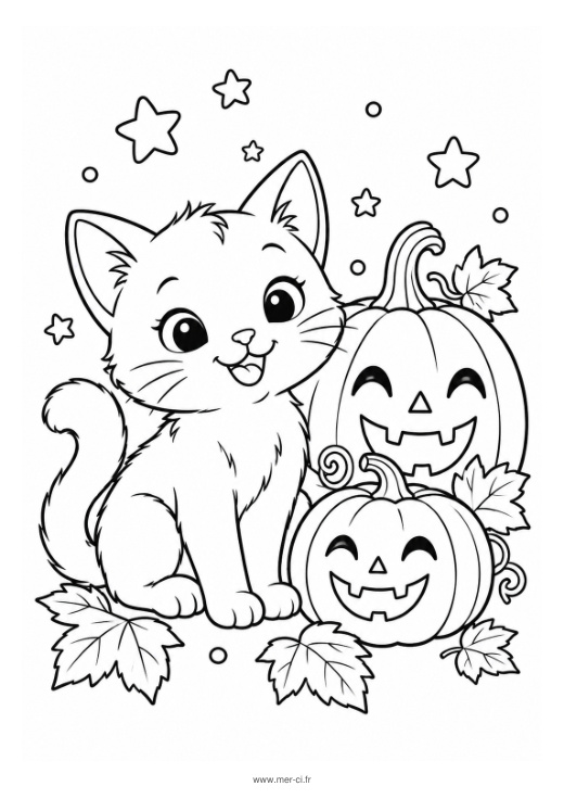 Aperçu : Le chat et ses citrouilles